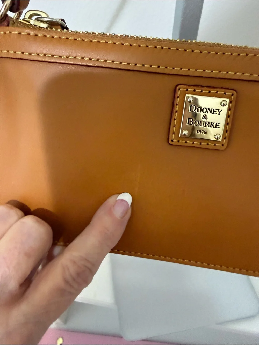 Dooney & Bourke Caramel Brown Leather Wristlet.